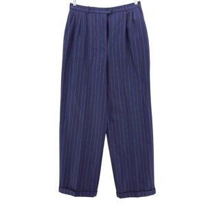 Le Painty Paris Vtg Pleated Wool Pants High Rise Herringbone Stripe Cuffed Sz 44